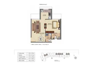 Wing B & C, 1BHK Carpet Area
