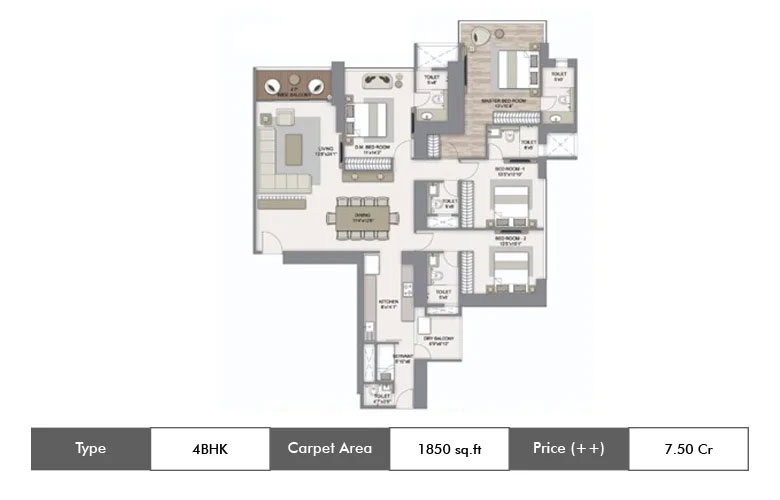 4 BHK, Central Tower